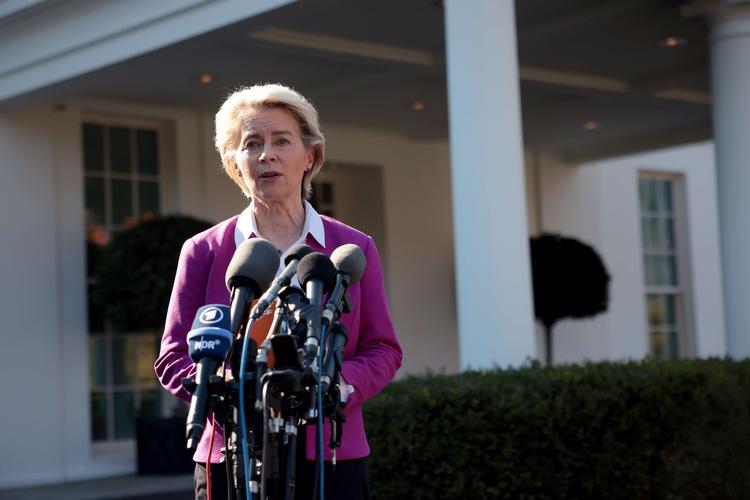 EU-kommissionens formand, Ursula von der Leyen, er på besøg i USA, hvor hun onsdag mødtes med præsident Joe Biden i Det Hvide Hus i Washington, D.C. Foto: Win Mcnamee/Ritzau Scanpix
