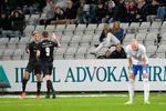 Sebastian Grønning (9) har netop bragt gæsterne foran 2-0. Foto: Frank Cilius/Ritzau Scanpix