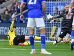 3-0-målet scorede amerikaneren  Christian Pulisic, da han sendte bolden mellem benene på Kasper Schmeichel. Foto: Ben Stansall/Ritzau Scanpix
