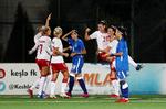 Signe Bruun - her tiljublet som målscorer i en tidligere kamp - er nu oppe på 11 mål i VM-kvalifikationen. Foto: Aziz Karimov/Ritzau Scanpix