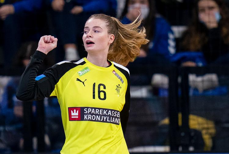 Den danske målvogter Althea Reinhardt lukkede fuldstændig ned for de congolesiske spillere i første halvleg.  Foto: Liselotte Sabroe/Ritzau Scanpix