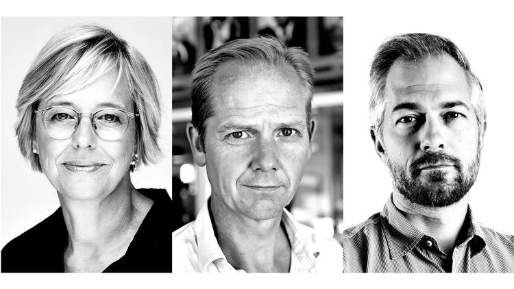 Fra venstre Ulla Pors, nyhedsdirektør på TV 2, Christian Jensen, chefredaktør på Politiken og Jonas Kuld Rathje, chefredaktør på B.T. 