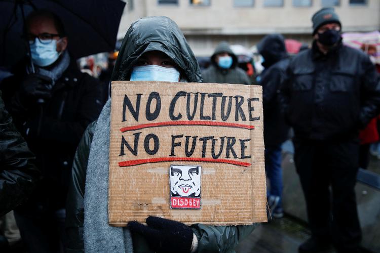 Modstanden mod nedlukningen af kulturlivet i Belgien har været stor. Foto: Johanna Geron/Ritzau Scanpix