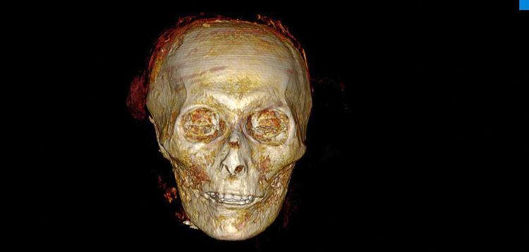 Sådan ser 3D-billederne af Amenhotep I ud, efter at den 3.500 år gamle mumie har været igennem en CT-skanner.  Foto: AFP PHOTO / HO / EGYPTIAN MINISTRY OF ANTIQUITIES/Ritzau Scanpix