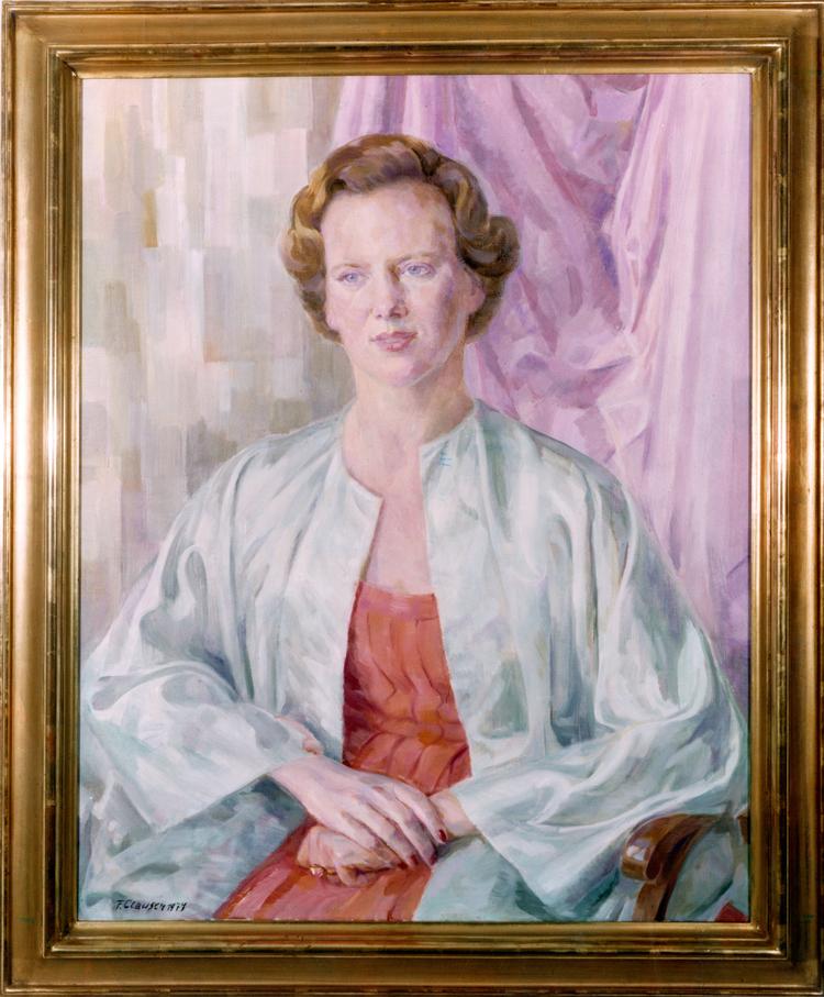     Franciska Clausens portrætmaleri af dronning Margrethe II fra 1977.   Foto: Livgardens Kaserne