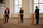 Partilederdebat ved Radikale Venstres nytårsstævne med statsminister Mette Frederiksen (S), Venstre-formand Jakob Ellemann-Jensen og politisk leder for De Radikale Sofie Carsten Nielsen, i Landstingssalen på Christiansborg. Foto: Philip Davali/Ritzau Scanpix