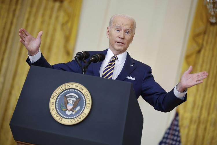Biden på pressemødet sent onsdag dansk tid  i Det Hvide Hus Foto: Chip Somodevilla/Ritzau Scanpix