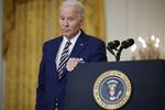 Joe Biden ved pressemødet, som markerer etårsdagen for hans indsættelse som USA's nye præsident. Foto: Chip Somodevilla/Ritzau Scanpix