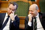 Spørgetime med statsministeren i folketingssalen. Venstres partileder, Jakob Ellemann-Jensen, og Konservative Folkepartis partileder, Søren Pape Poulsen. Foto: Jens Dresling