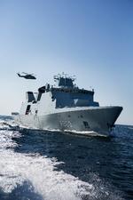 Fregatten ’Niels Juel’ var et af de skibe der deltog i redningsaktionen. Foto: Simon Fals