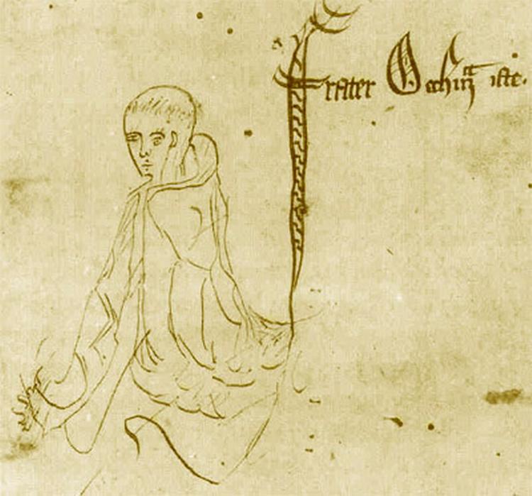 Willian af Ockham, 1287 –1347, var en engelsk franciskanermunk, teolog og blændende frygtløs logiker. Han lagde sig ud med pavemagten, i diskussionen om Jesus og disciplene ejede deres eget tøj. For hvis de ikke gjorde, havde kirken så ret til sine overdådige besiddelser?  Foto: wikimedia