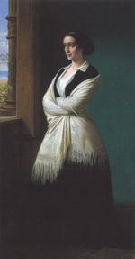 Marstrands maleri af Johanne Louise Heiberg er udmattende sirligt og detaljeret omkring kjolens frynser, og ansigtet ligner snarere en maske, mener vores anmelder.  Foto: Wikimedia Commons/Det Nationalhistoriske Museum på Frederiksborg Slot 