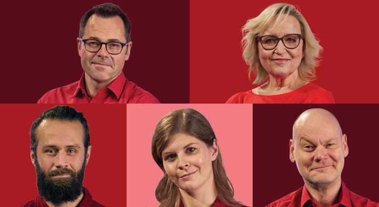 Tine Gøtzsche og Kristian Ring-Hansen Holt fra ’Aftenshowet’ dannede det ene værtspar, mens komiker Andreas Bo samt P4-vært og tidligere svømmer Lotte Friis var det andet værtspar i ’Danmarks Indsamling’ i 2022. Samtidig var der værtsdebut til Jesper Nøddesbo. Foto: Rasmus Sigvaldi.