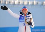 Efter et guld i stafet samt både sølv og bronze stod Therese Johaug for første gang alene øverst på et olympisk podie. Foto: Marko Djurica/Ritzau Scanpix