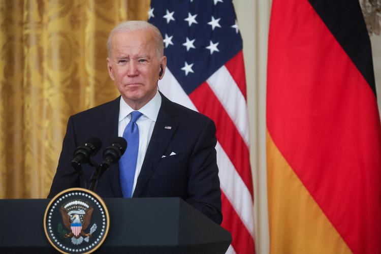 Mandag 7. februar holdt Joe Biden et fælles pressemøde med Tysklands forbundskansler Olaf Scholz i Det Hvide Hus. Foto: Leah Millis/Ritzau Scanpix