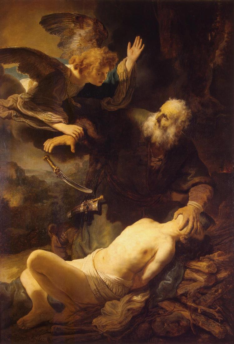 Rådström laver sjove tankeeksperimenter, men tager dramatikken ud af de bedste historier, for eksempel da Gud beordrer Abraham til at slå sin søn Isak ihjel, her i Rembrandts version. Illustration: Rembrandt: 'Ofringen af Isak'