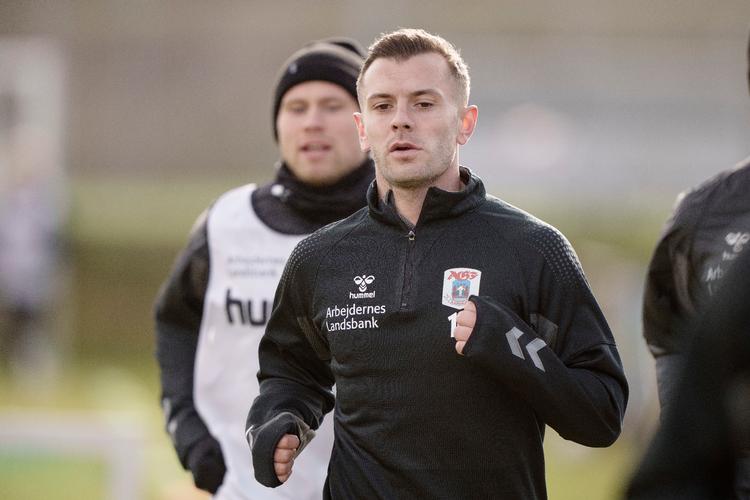 Mandag trænede den tidligere Arsenal-profil Jack Wilshere første gang med AGF, som han har skrevet kontrakt med for resten af sæsonen.  Foto: Bo Amstrup/Ritzau Scanpix