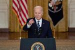 »Joe Biden var klarere i spyttet end nogensinde før«, kan man blandt andet læse om den amerikanske præsident, når man søger på udtrykket 'klar i spyttet' i databasen Infomedia. Her taler han om sanktioner mod Ukraine.  Foto: Brendan Smialowski/Ritzau Scanpix