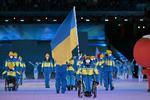 Ukraines indmarch ved de Paralympiske Lege i Beijing, 4. marts 2022. Rusland og Belarus er blevet udelukket fra legene.  Foto: Mohd Rasfan/Ritzau Scanpix