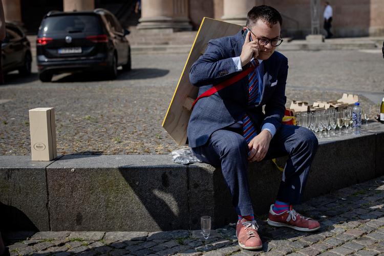 Allerede ved landsrettens afvisning af Foreningen imod Ulovlig Logning i 2021 havde talsperson Rasmus Malver sit skjold på plads, som skal beskytte mod overgreb på fælles europæiske rettigheder.  Arkivfoto Valdemar Ren