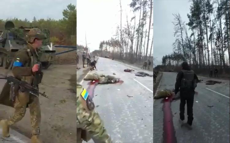 Billeder fra videoen, der tilsyneladende er optaget umiddelbart efter et voldsomt sammenstød mellem ukrainske enheder og russiske besættelsesstyrker. Foto: Skærmbillede fra Telegram-video