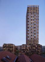 Højhuset er en del af et større bygningskompleks, der også indeholder ungdomsboliger, almene boliger og et hotel.  Foto: Schmidt Hammer Lassen Architects