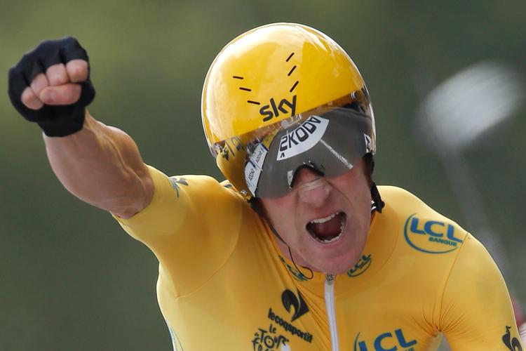 Bradley Wiggins vandt Tour de France i 2012, her ses han i den gule trøje det år.  Foto: Laurent Rebours/Ritzau Scanpix