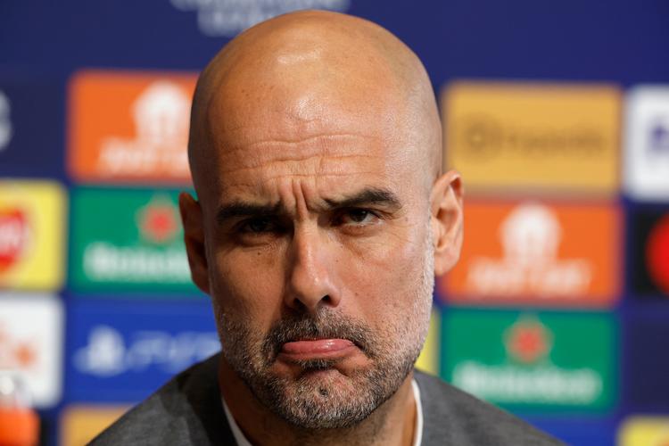 Pep Guardiola kan være munter på en pressekonference, men mandag serverede han også denne mine.  Foto: Jason Cairnduff/Ritzau Scanpix