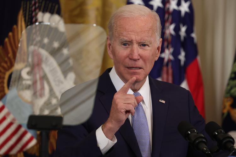 WASHINGTON, DC - MAY 02: U.S. President Joe Biden speaks during an Eid al-Fitr reception at the East Room of the White House on May 2, 2022 in Washington, DC. The White House held the event to mark the end of Muslim holy month of Ramadan. Alex Wong/Getty Images/AFP == FOR NEWSPAPERS, INTERNET, TELCOS &amp; TELEVISION USE ONLY == Foto: Alex Wong/Ritzau Scanpix