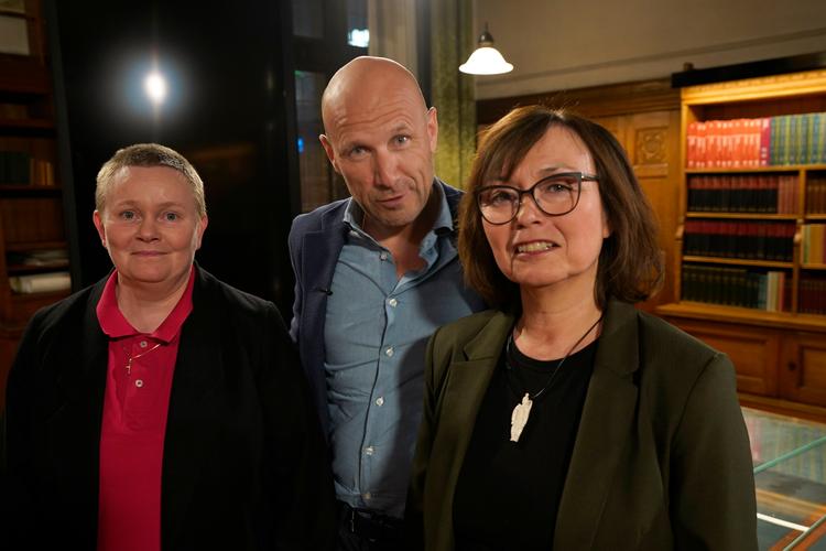 Adam Hom havde teologerne Minna Winsløw og Marianne Lynge Krog i studiet til samtale om den dansk-norske præst Hans Egedes mission på Grønland.

 Foto: Kristian Graven