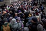 Mange tusinde tog flugten, da Rusland angreb Ukraine 24. februar. Billedet er fra stationen i Lviv 6. marts.  Foto: Mads Nissen/POLITIKEN