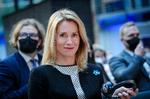 Estlands statsminister, Kaja Kallas, giver sine kolleger Olaf Scholz fra Tyskland og Emmanuel Macron fra Frankrig en opsang. Foto: Kay Nietfeld/Ritzau Scanpix