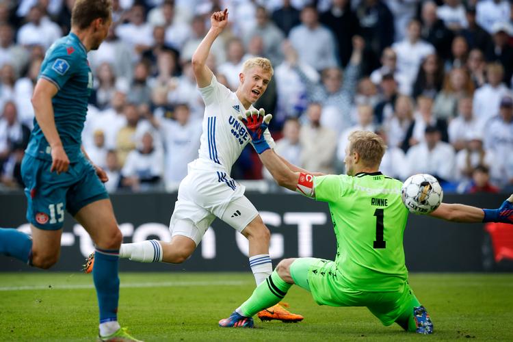 Hákon Arnar Haraldsson åbnede ballet med sin scoring til 1-0 tidligt i kampen. Foto: Jens Dresling