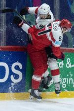   Frans Nielsen i aktion tidligere under VM mod Schweiz.  Foto: Peter Schneider/Ritzau Scanpix