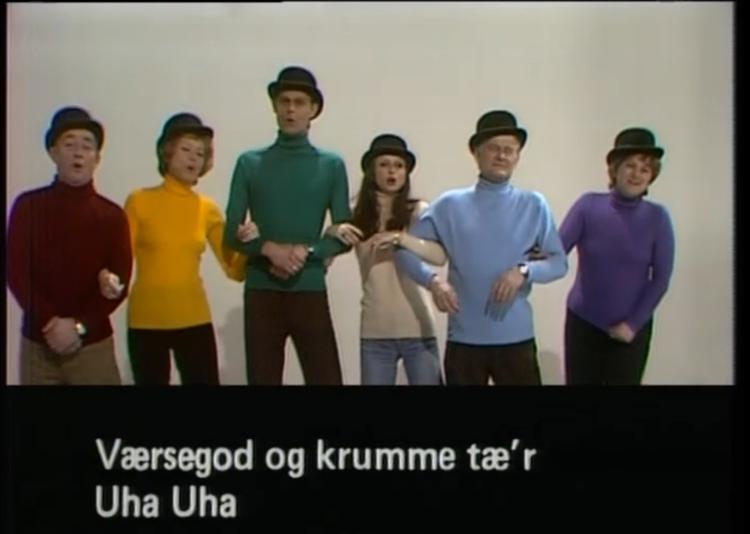 Holdet fra dengang, satiren hed 'Uha-uha' i DR-regi. Og ikke bare var uhauha.  Foto: Screendump