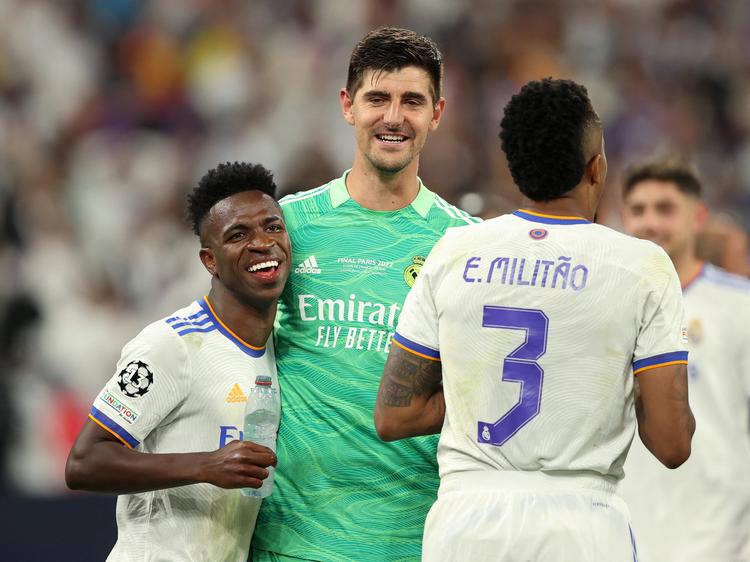  Thibaut Courtois, Vinicius Junior og Eder Militao  i jubel.  Foto: Molly Darlington/Ritzau Scanpix