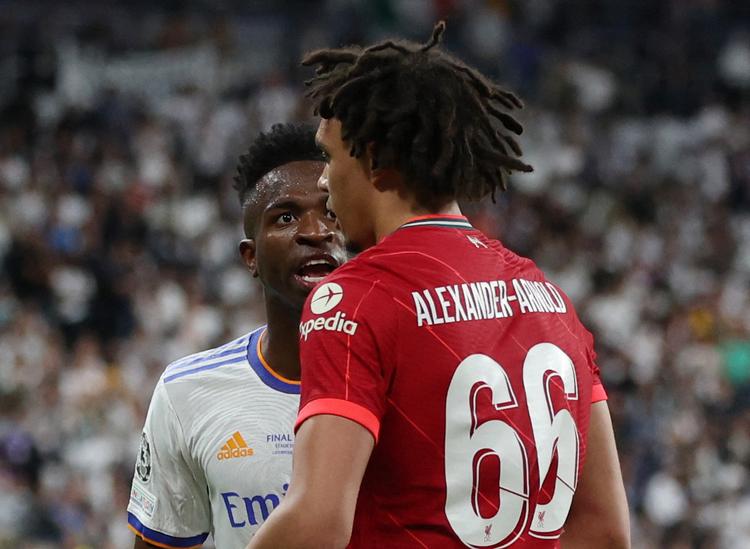   Vinicius Junior vandt duellen med  Trent Alexander-Arnold.  Foto: Lee Smith/Ritzau Scanpix