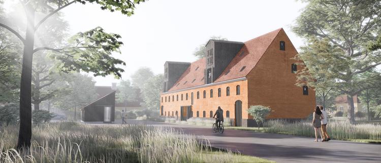 Bønnelyches pakhus i Nysted er et af de steder, der er planer om at omdanne til udstillingsrum. Her er en rendering af, hvordan Bertelsen &amp; Scheving 
Arkitekter forestiller sig, at det gamle pakhus fra 1857 kommer til at tage sig ud efter istandsættelse.  Foto: Art Barns Lolland