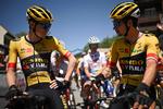 Makkerskabet mellem Primoz Roglic (th) og Jonas Vingegaard førte til overvældende succes på 7. etape i Critérium du Dauphiné.
 Foto: Marco Bertorello/Ritzau Scanpix