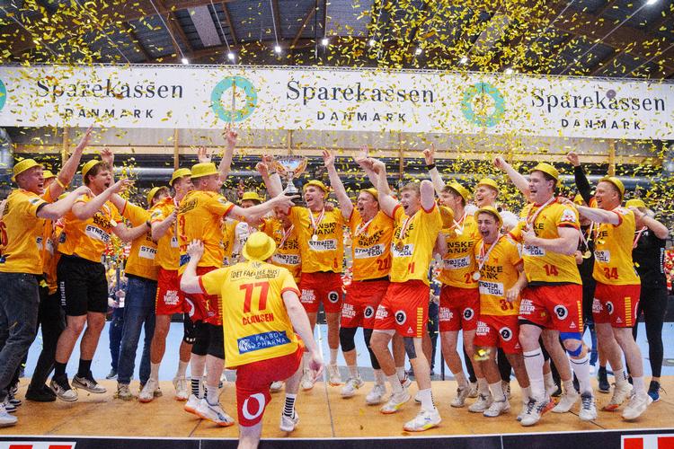 Efter fem indbyrdes kampe er 'stillingen' mellem GOG og Aalborg 147-146 til GOG. Det ene måls forskel sikrede klubben det danske mesterskab. Foto: Bo Amstrup / Ritzau Scanpix/Ritzau Scanpix