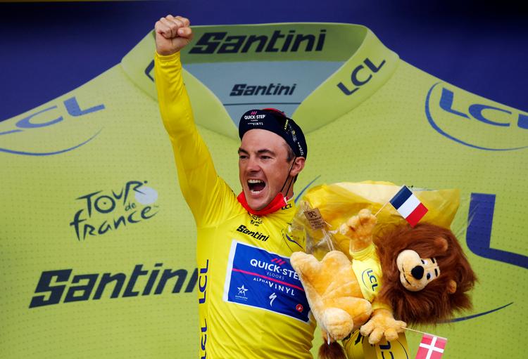 Belgieren Yves Lampaert nyder karrierens herligste jubelstund. Foto: Gonzalo Fuentes/Ritzau Scanpix