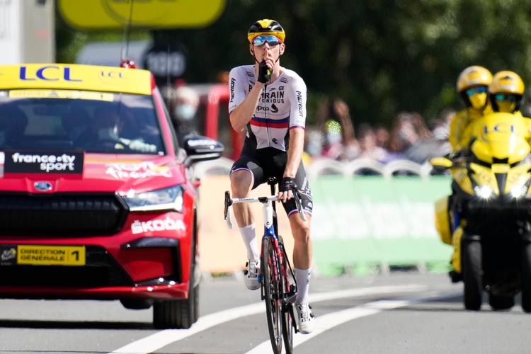 Matej Mohoric er den største stjerne på Bahrain Victorious. I 2021 vandt han to etaper i Tour de France for holdet.  Foto: Christophe Ena/Ritzau Scanpix