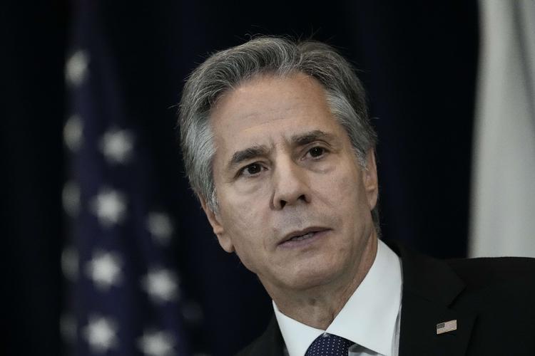 WASHINGTON, DC - JULY 29: U.S. Secretary of State Antony Blinken speaks during a news conference after meeting with top Japanese Ministers at the U.S. State Department on July 29, 2022 in Washington, DC. Blinken said that he had a phone call with Russian Foreign Minister Sergei Lavrov and urged the Kremlin to accept a substantial proposal that the Biden administration has put forward for the release of Americans Paul Whelan and Brittany Griner, who are both held in Russian custody. Drew Angerer/Getty Images/AFP == FOR NEWSPAPERS, INTERNET, TELCOS &amp; TELEVISION USE ONLY == Foto: Drew Angerer/Ritzau Scanpix