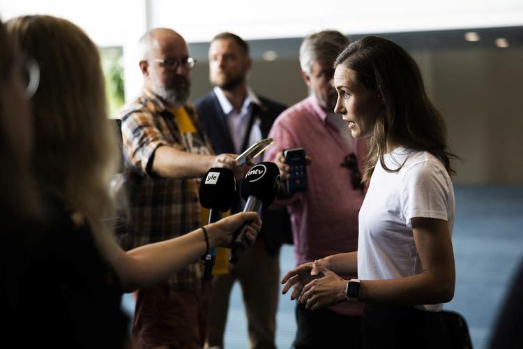 Sanna Marin holder pressemøde og forsvarer sin deltagelse i privat fest. Foto: Lehtikuva/Ritzau Scanpix
