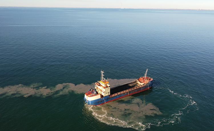 Dumpningen af blæver fra Lynetteholm-byggeriet i Køge Bugt blev stoppet, efter at dronebilleder af fane af mudder kom på landsdækkende tv.  Foto: Jan Henningsen