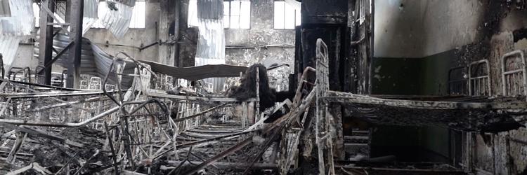 Det udbrændte fængselsafsnit i Olenivka, hvor et stort antal ukrainske krigsfanger omkom. Foto: Uncredited/Ritzau Scanpix