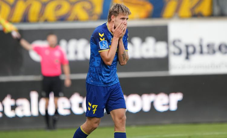Nicolai Vallys var uskarp og brændte et par chancer, da han debutterede for Brøndby i 2-0-sejren over Horsens.  Foto: Claus Fisker/Ritzau Scanpix