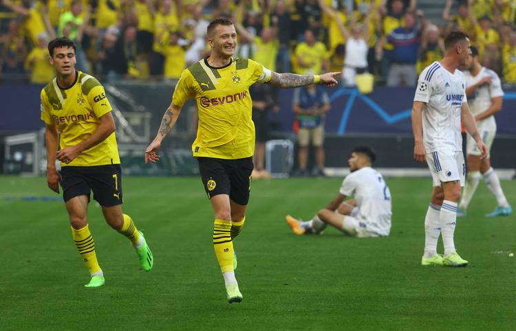 34 minutter varede det før Borussia Dortmund var på sejrskurs efter Marco Reus havde scoret det første mål mod FC København. Foto: Kai Pfaffenbach/Ritzau Scanpix