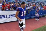 Matt Araiza nåede at være iklædt Buffalo Bills' farver til en træningskamp inden NFL-sæsonen, som netop Buffalo indledte natten til fredag dansk tid.  Foto: Adrian Kraus/Ritzau Scanpix