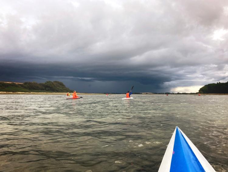 Kajakker trodser det første efterår på Stavns Fjord på Samsø, hvor får og fugle ellers troede, de skulle have fred. Foto: Per Munch